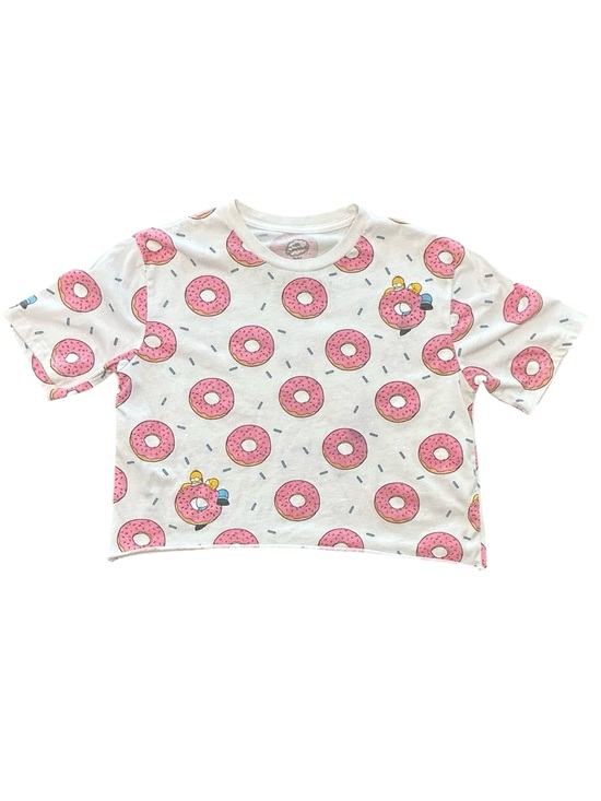 Simpsons Tops - The Simpsons Homer Simpson pink "D'oh-nut" All-Over Print up cycled crop top SM